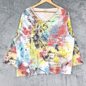 Jess & Jane Top Womens 2X Artsy Abstract Art To Wear Colorful Casual Rhinestones